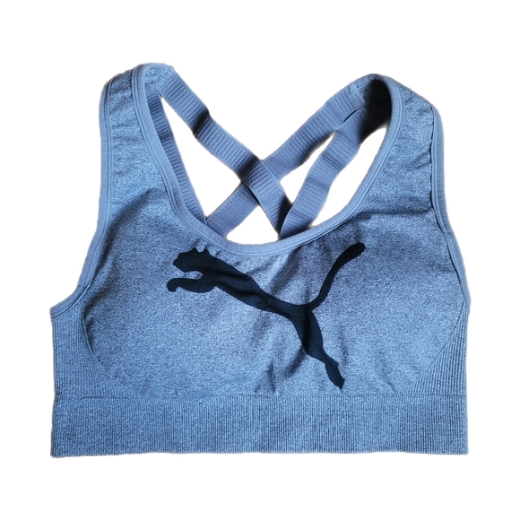 Puma Other - Puma Sports Bra S Small Gray Lined Strappy Back Molded Cups Removable Padding
